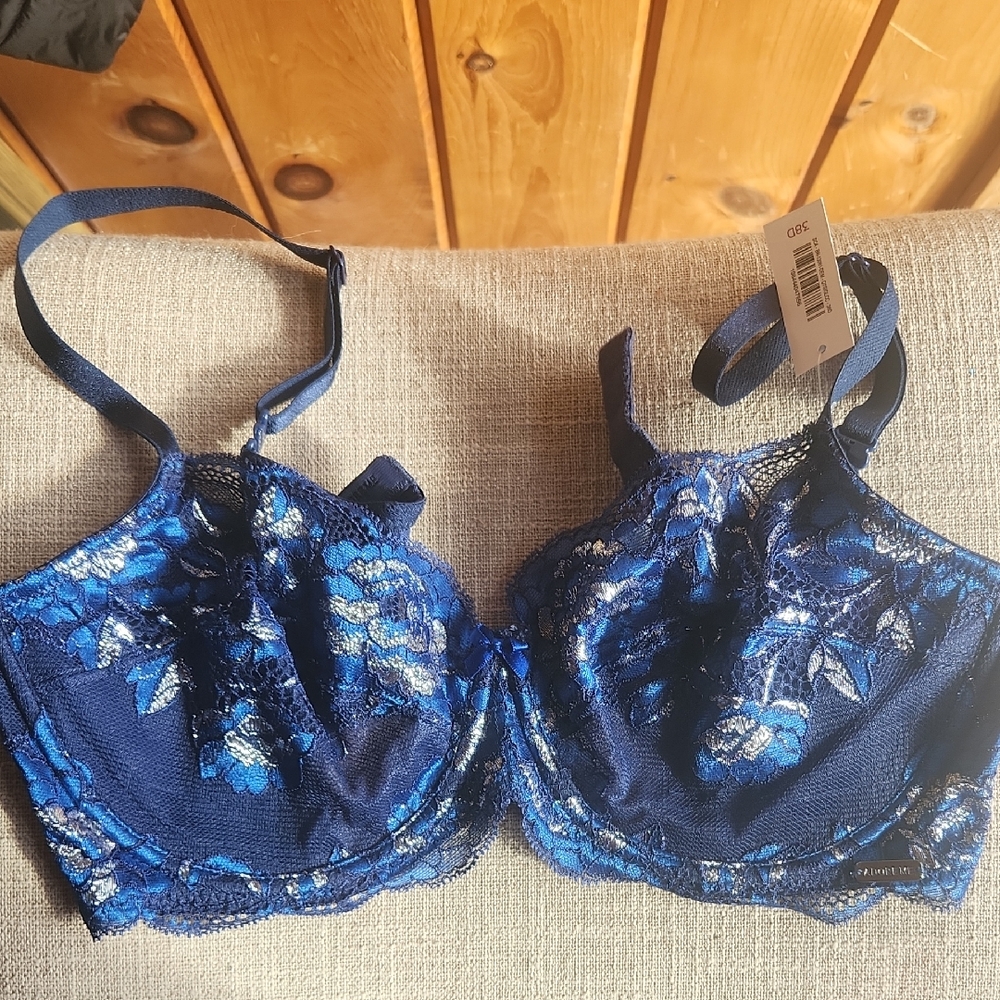 Adore Me Navy and Blue Floral Lace Bra